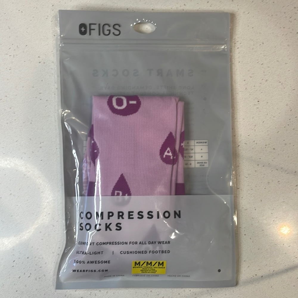 NEW IN BAG FIGS compression socks blood type